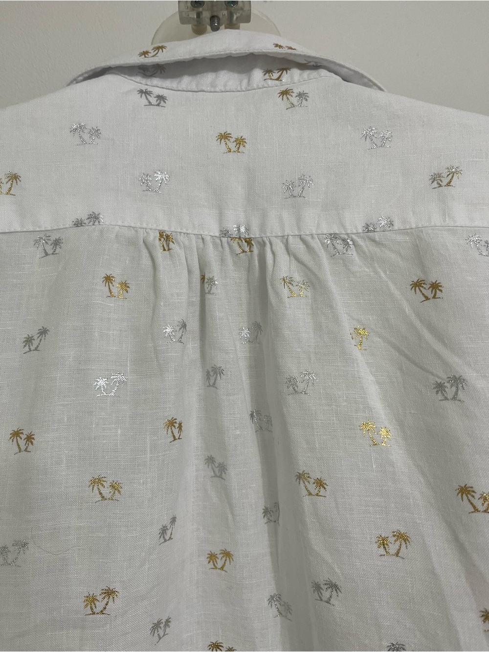 White Linen Tunic with Subtle Metallic Palm Tree Print